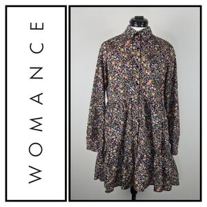 Womance long sleeve floral mini dress – size S – ditsy print